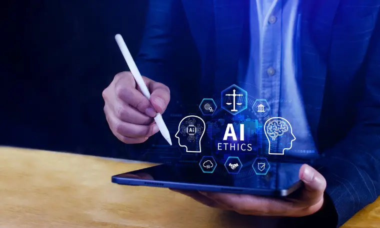 AI Ethics hologram on a tablet
