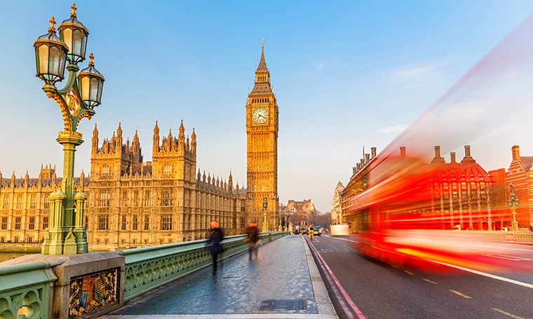 Remove BG Save Share Sample Big Ben and red double-decker bus, London.