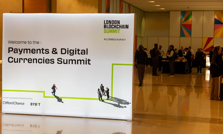 Payments & Digital Currencies Summit welcome sign.